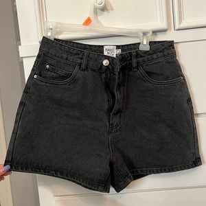 Princess Polly black denim mom-style high-waisted shorts, worn once